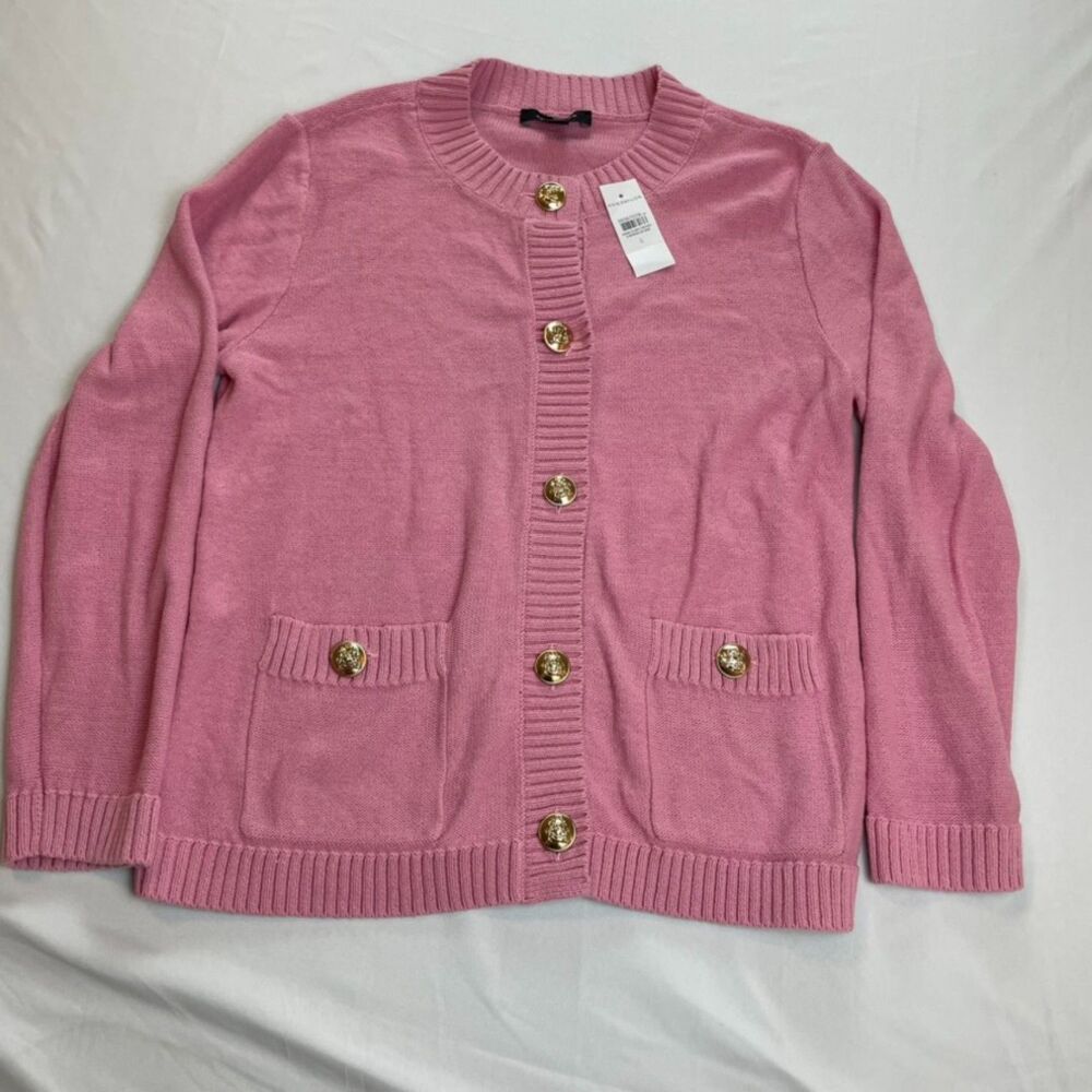 Ann Taylor NWT Pink Gold Button Crew Neck Cardigan Sweater Pocket Size S